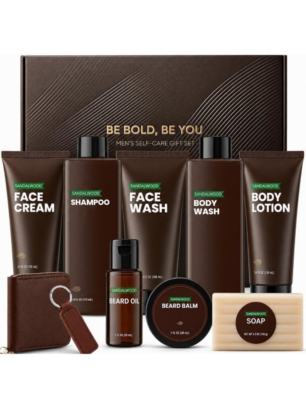 10-Piece Gift Basket for Men - Sandalwood Bath & Body Set for Dad, Boyfriend